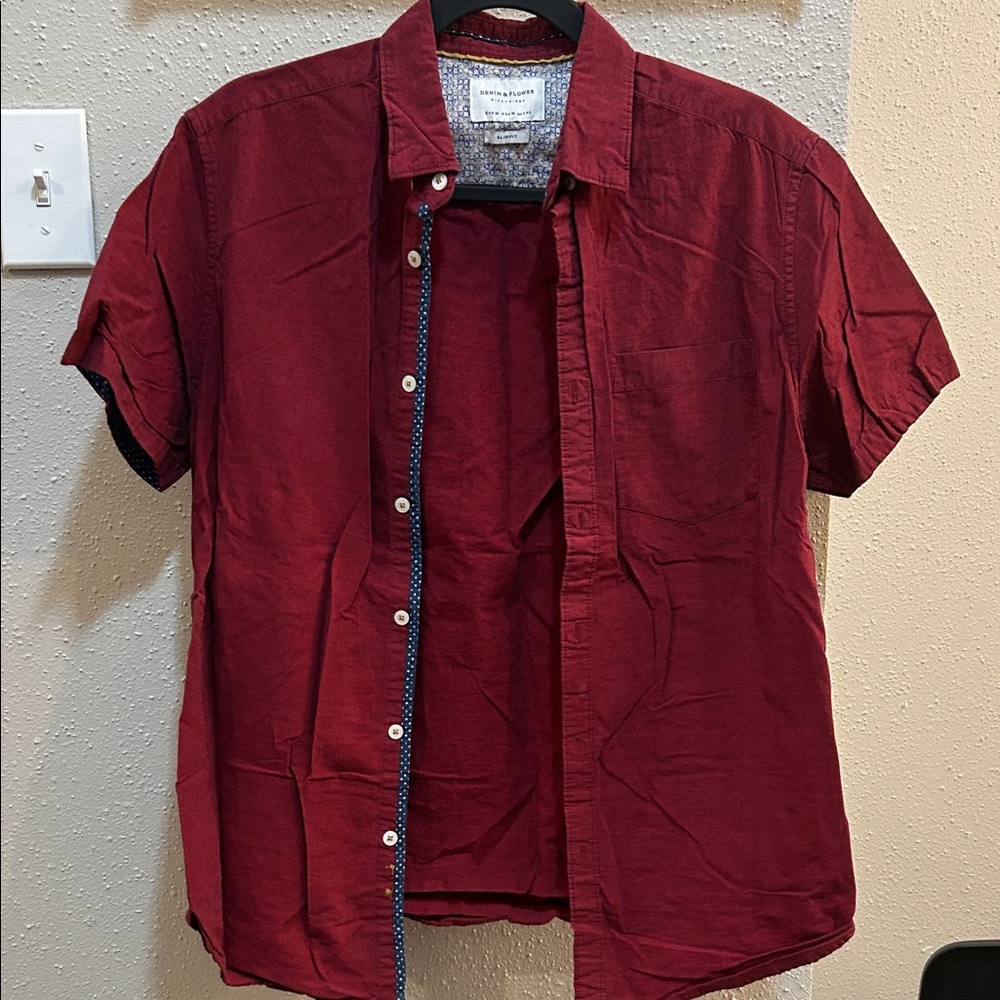Denim & Flower Burgundy Casual Button Down Shirt